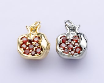 Mini dije de granada roja oscura dorada, micro pavé de oro de 24 k, relleno de oro rojo, para pulsera de fruta de verano, accesorios de joyería, fabricación de joyas C-016
