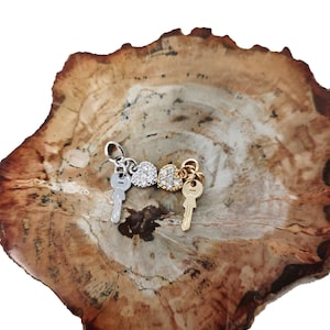 Ciondolo a forma di chiave del mio cuore in micro pavé, in argento/oro 18k, per bracciale, orecchini, collana, 23 x 13 mm i-339