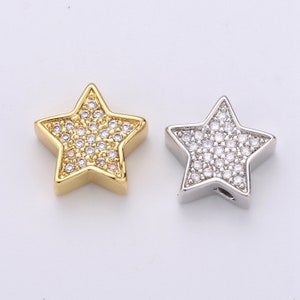 Micro Pave Star Beads - 10mm Dainty Star Charm Beautiful Bright Twinkle Gold Star Beads for Bracelet Earring Supply B-301,B- 302