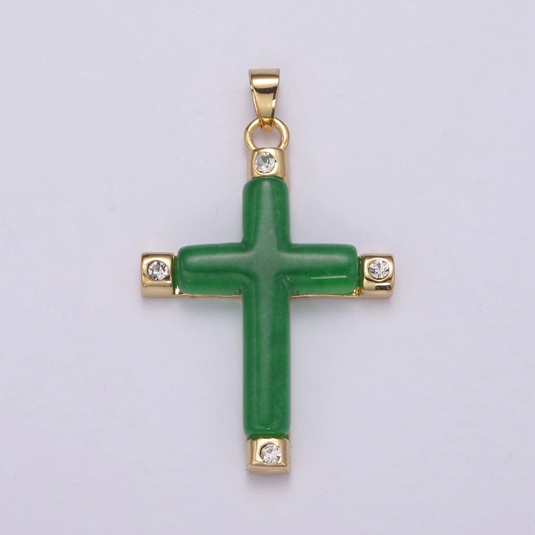 Green Jade Cross Pendant for Necklace 24K Gold Filled Cross O-267 - Etsy