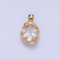 14k gold filled clear cz oval abstract pendant geometric hammered molten charm | h054