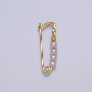 24k gold filled over brass safety pin pendant with 4 pearls 23x8mm l-746