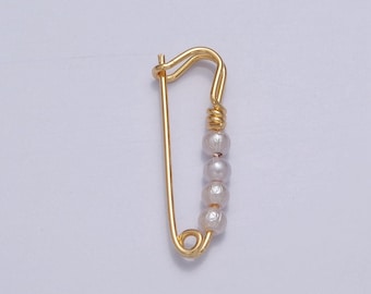 24k gold filled over brass safety pin pendant with 4 pearls 23x8mm l-746