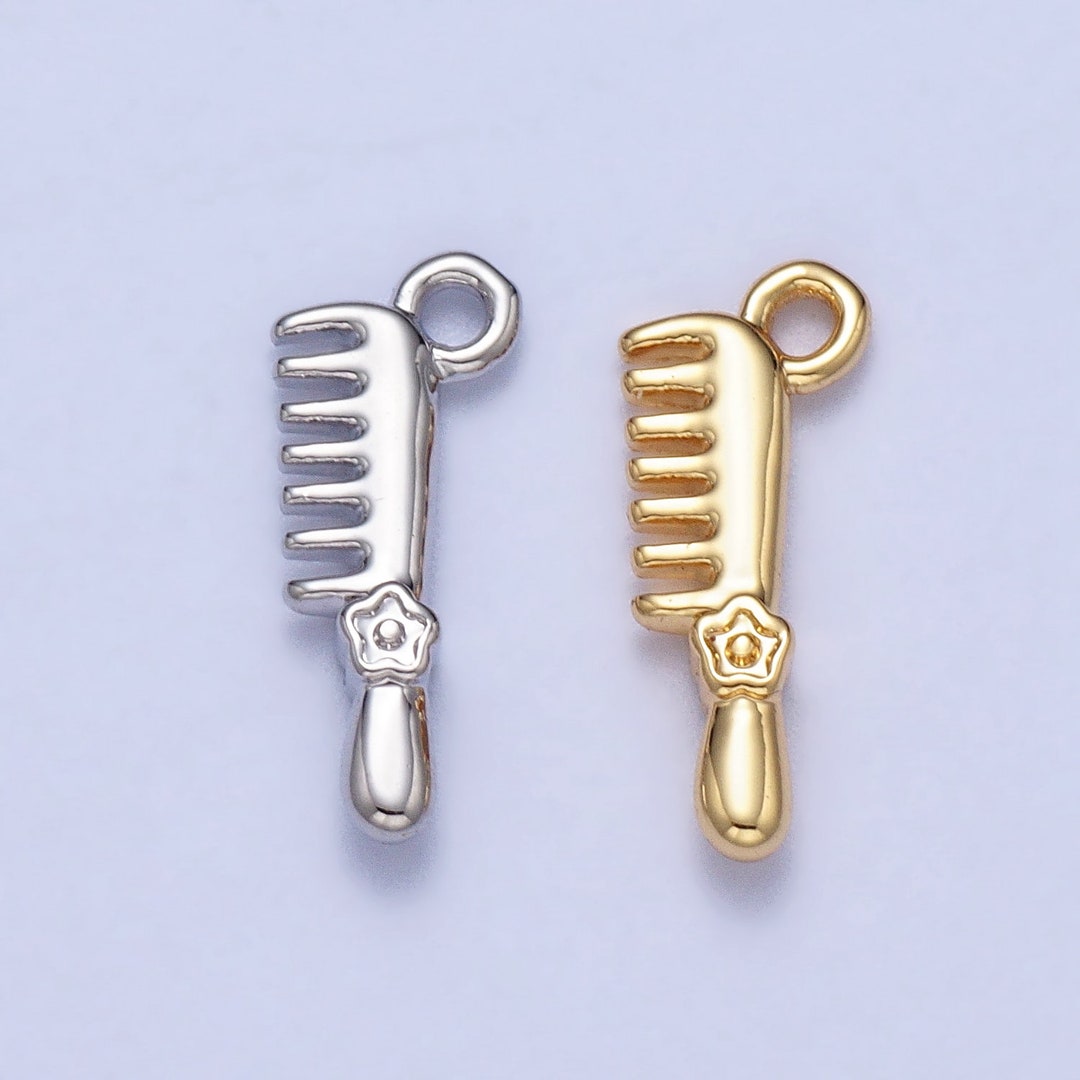 Mini Hair Comb Charm in Gold Plated Silver Comb Charm Hair Stylist Comb