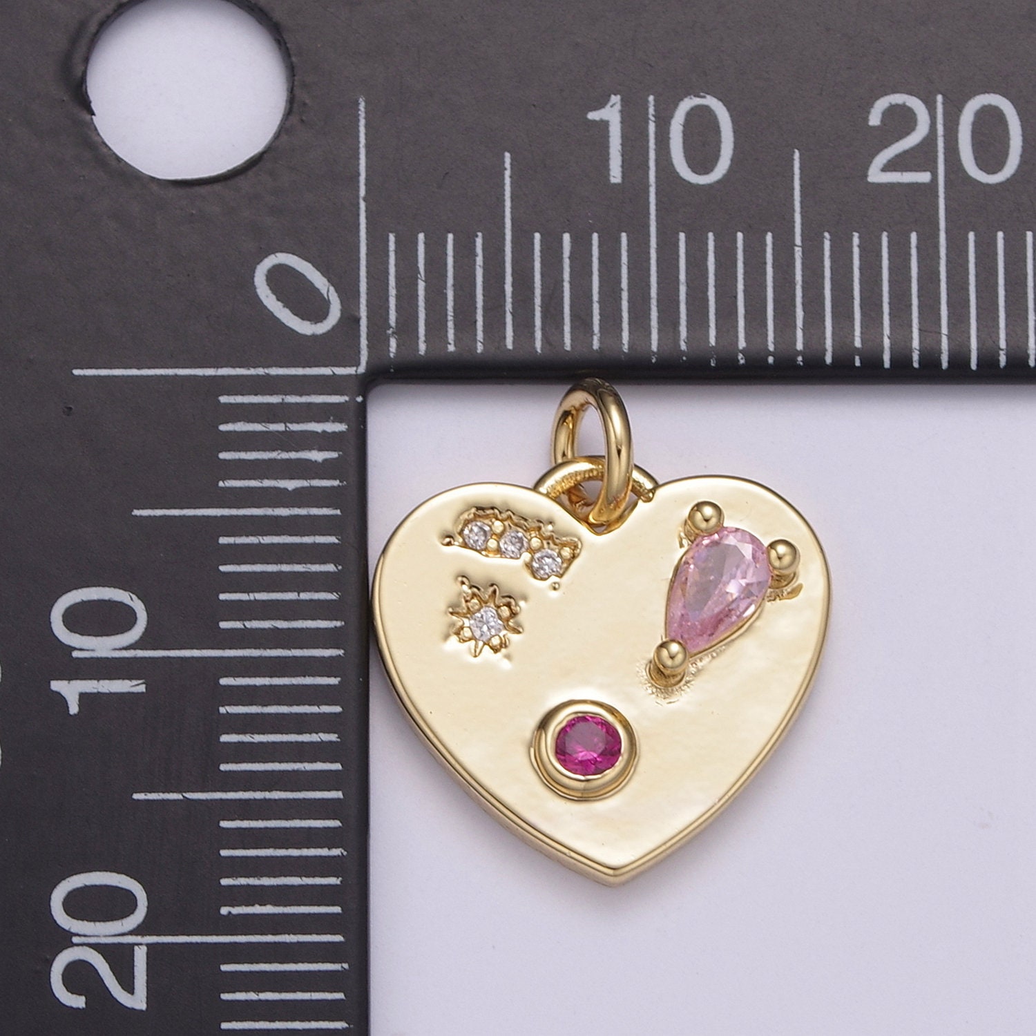 Gold Micro Pave Heart Charm Medallion Charm Pink CZ Charm for - Etsy