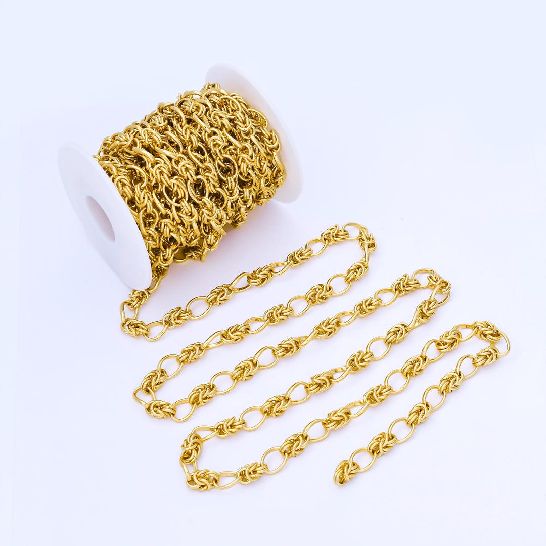 Gold Rope Chain 2k 24K Gold Filled 8.6mm Knotted Rope Unfinished Chain by Yard Gold Filled ...