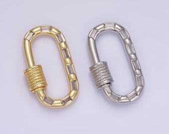 14k gold filled karabijnhaak schroefslot cz baguette gevoerde ovale sluiting voor bedelhouder aanbod in goud en zilver | z450