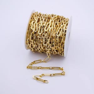 24k gold filled paperclip chain by yard, oval paperclip link chain, wholesale bulk roll chain jewelry making | roll-828
