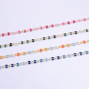 Dainty pink multi color enamel cable paperclip chain by yard, link cable seasonal chain for permanet jewelry wholesale bulk chain