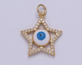 Star Cubic Evil Eye Charm, 14K Gold Filled Micro CZ Pave