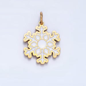 White enamel snowflake stainless steel holiday charm | p-1519