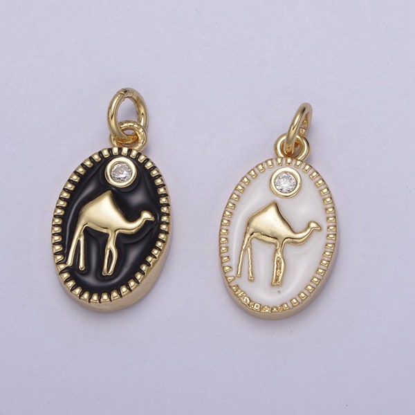 14K Gold Filled Camel Pendant Black/White Enamel Finish Arabian Amulet | DIY Fashion Jewelry Charm Add on Necklace Bracelet Earring | N-794