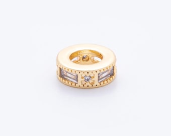 Pave Gold Round Donut Beads Charms 24K Gold Filled Geometric spacer beads Bracelet Necklace for DIY Jewelry Making Supply 10mm AF-1041