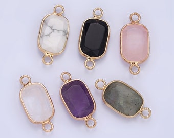 14K Gold gefüllt Rosenquarz, Klarquarz, Howlith, Labradorit, Onyx, Amethyst Oval Bezel Connector | G005 - G010