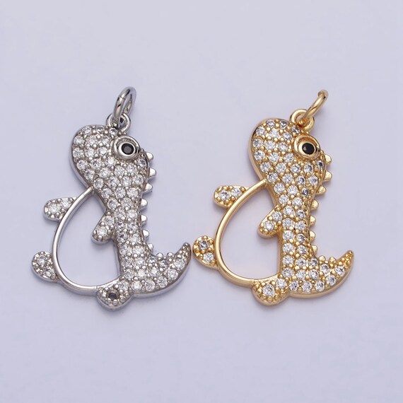 18K Gold Filled Dinosaur Charm Baby Dino Trex Charm Cz