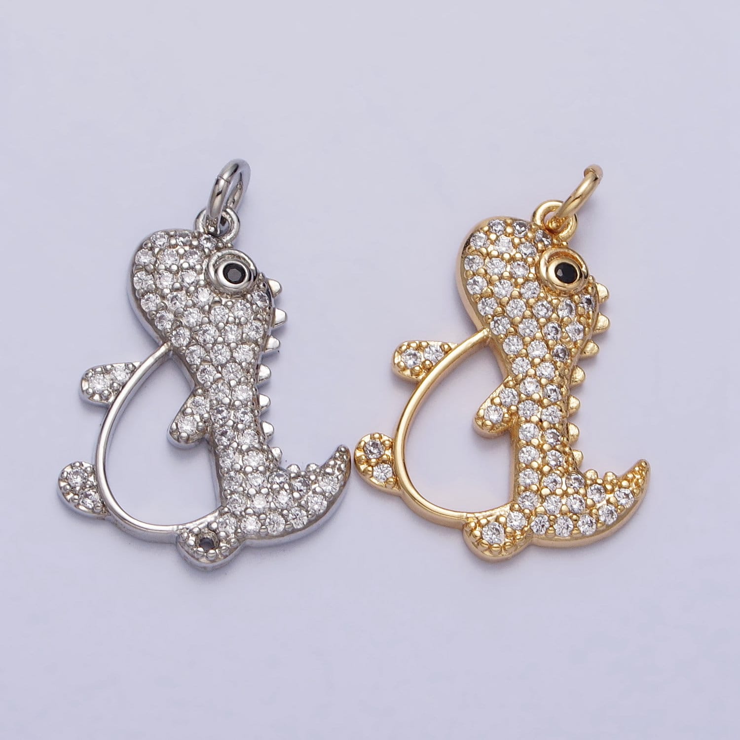18K Gold Filled Dinosaur Charm Baby Dino Trex Charm Cz Silver