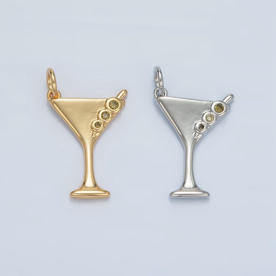 Dainty Martini Glass Charms Cocktail Drink Charms With Green Olive CZ ...