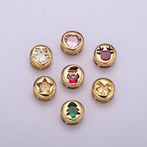 Multi Color CZ Gold Holyday Season Bead, Winter, Christmas Spacer Bead Bracelet Jewelry Personalized Jewelry Supply Component B766 - B772