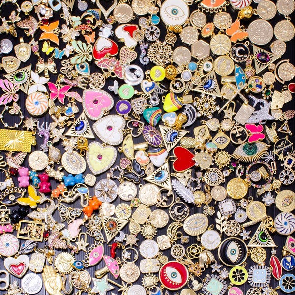 Random Mix Charm Bar Supply 14k Gold Filled Charm Assorted Charm Enamel Micro Pave CZ for Charm Bar Party Supplies Mix Pendants Fun DIY