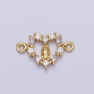 Mini gold filled pave cz virgin mary charm connector lady guadalupe heart link connector for bracelet y637