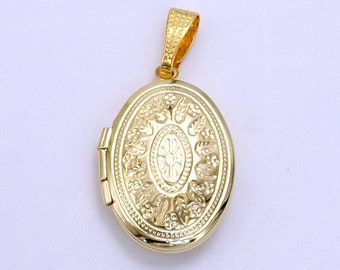 14K Gold Filled Flower Leaf Nature Oval Dome Minimalist Locket Charm | AG-617