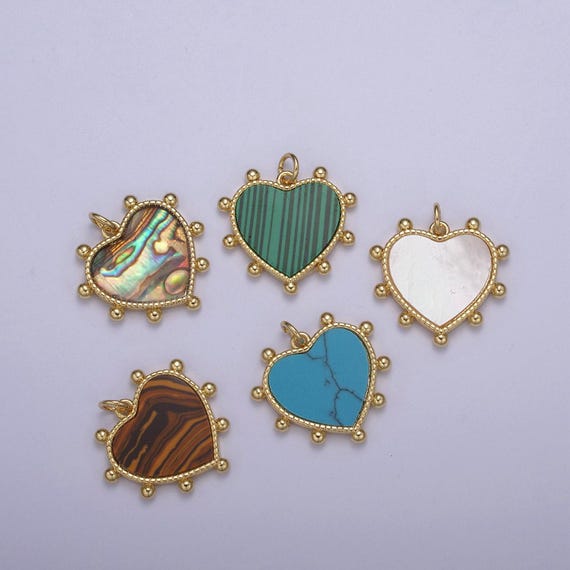 14k Gold Filled Pearl, Tiger Eye, Turquoise Abalone Shell Charm