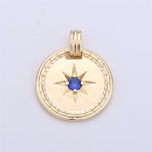 Gold filled north star charm minimalist cz coin medallion pendant for necklace earring supply dainty starburst pendant