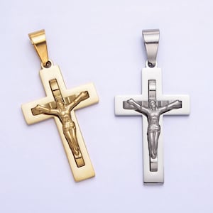 Jesus crucifix pendant, silver cross religious jewelry making for men, gift for father, silver man jewelry unisex necklace p-1119