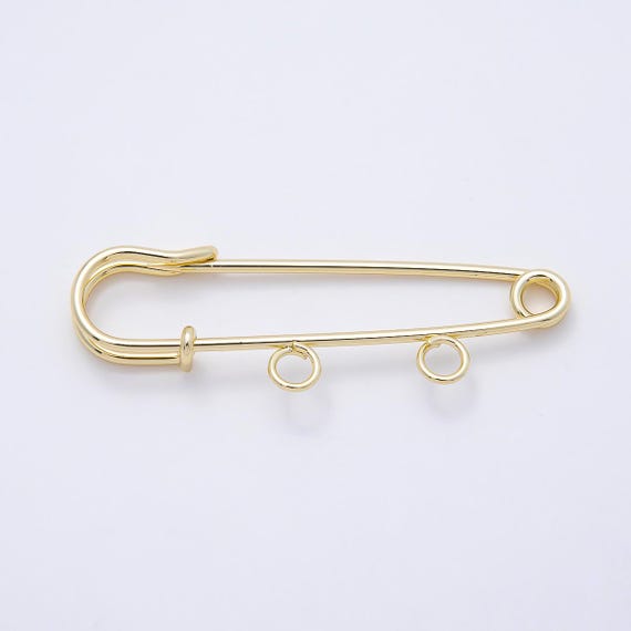 16K Gold Filled 50mm Double Loop Minimalist Safety Pin Findings Charm Holder Brooch DIY Supply for custom clip on | Findings-00171