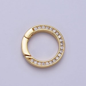 Micro pave cz gold spring gate ring, 18mm push gate ring, charm holder clasp for connector, enhanced clasp wristlet holder z-033