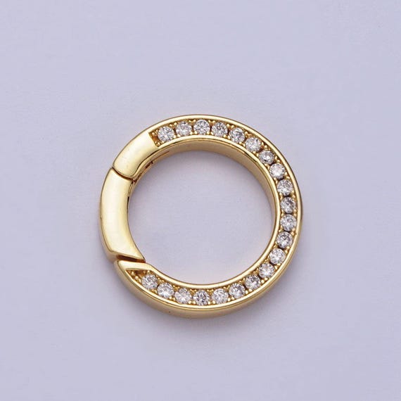 Micro Pave Cz Gold Spring Gate Ring, 18mm Push Gate Ring, Charm