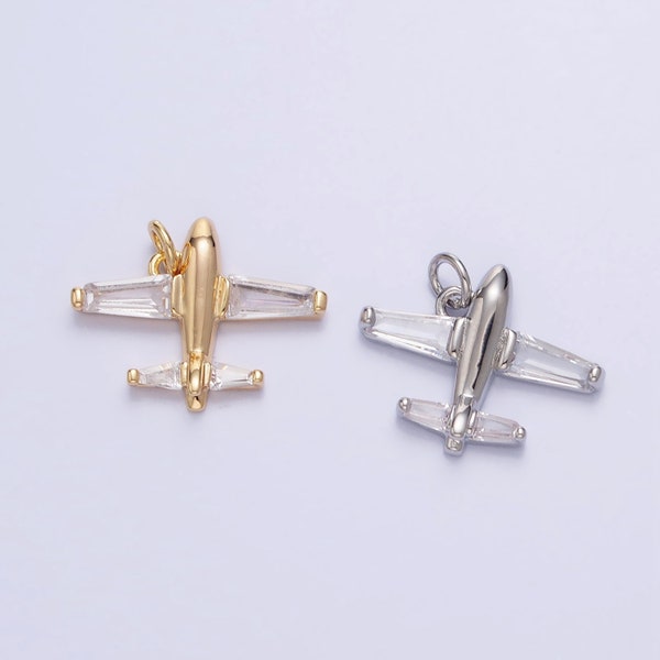 1X Gold Baguette CZ Plane Charm Silver Airplane Pendant For Bracelet Necklace Earring Supply AC703 AC704