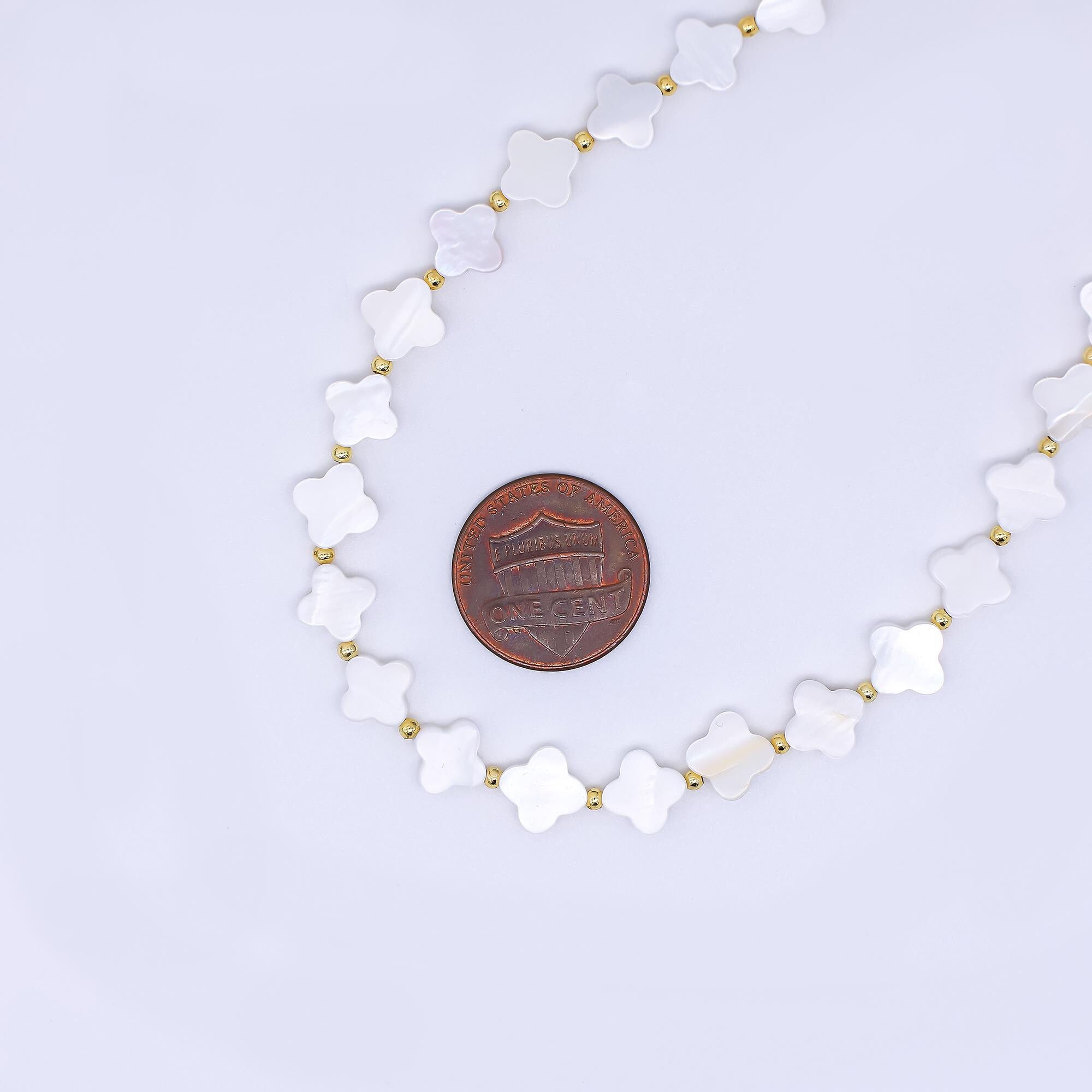 24K Gold Filled Mother of Pearl 4-leaf Lucky Fortune Clover Necklace 17 ...
