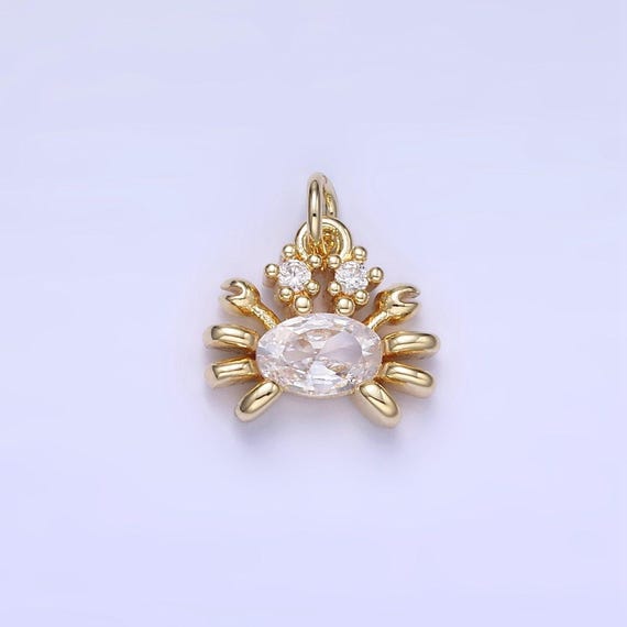 Mini gold crab charm small crustacean cz micro pave crab charm sea animal charms beach charms gold filled findings w-653