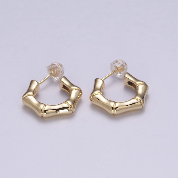 18k Gold Filled Bamboo Hoops, Lightweight Hoops, Gold Clasp Hoops, Everyday Earrings Great for birthday christmas gift T236