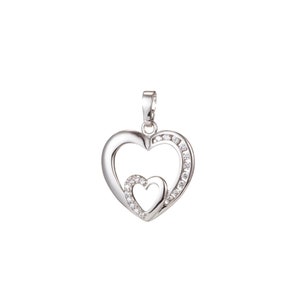 1pc White Gold  Micro Pave CZ Heart Pendant Charm, Link Heart Micro Pave CZ Pendant Charm, White  Pendant, For DIY Jewelry