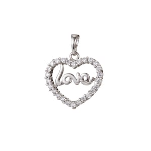 1pc White Gold  Micro Pave CZ Heart Pendant Charm, Love Heart Micro Pave CZ Pendant Charm,  Pendant, For DIY Jewelry