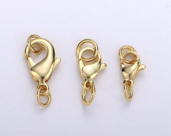 Wholesale lobster clasp gold lobster claw with jump ring for jewelry making, 3 different size and quantities, supp-1065 - 1073