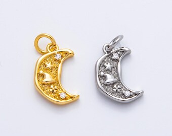 18K Gold Filled 18mm CZ Hat Star Celestial Crescent Moon Charm in Gold & Silver | AF1359