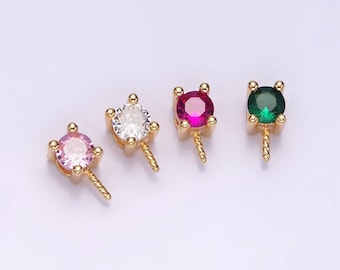Gold peg bail caps for half drilled pearls and beads gold tone bead caps with peg with cz stone z-516