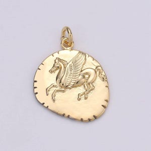 14k gf greek pegasus gold coin pendant,  flying horse coin pendant, al- buraq coin pendant earing diy, heavenly flying horse coin charm