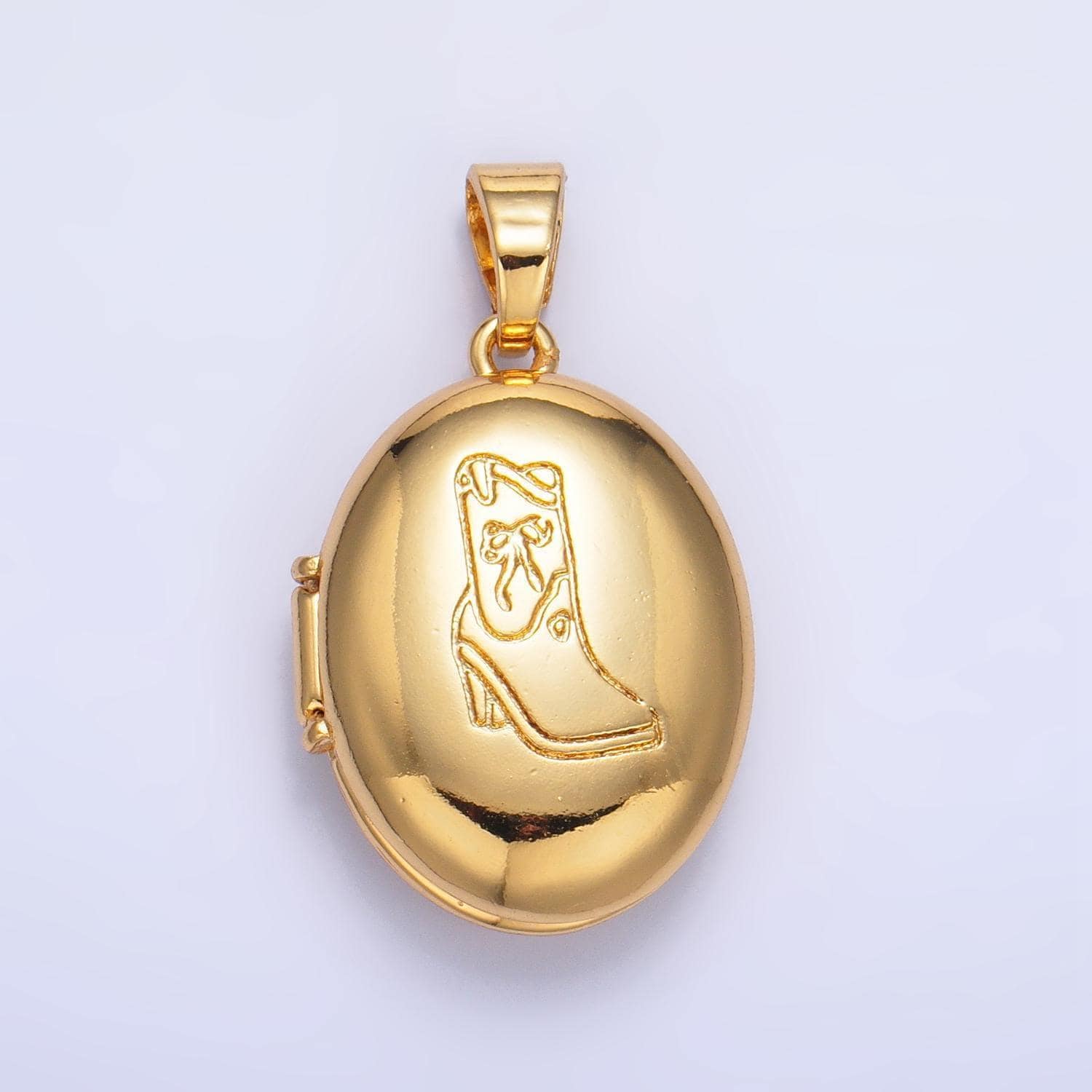24k gold filled oval locket cowboy boot engrave pendant for necklace western locket jewelry making supply aa1016
