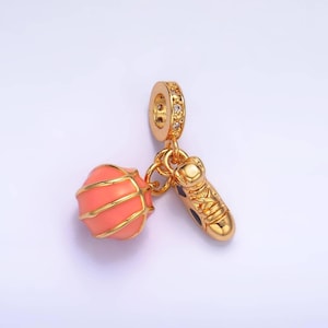 Enamel basketball charm basket ball charm 24k gold filled rondelle drop sports varsity charm | w361