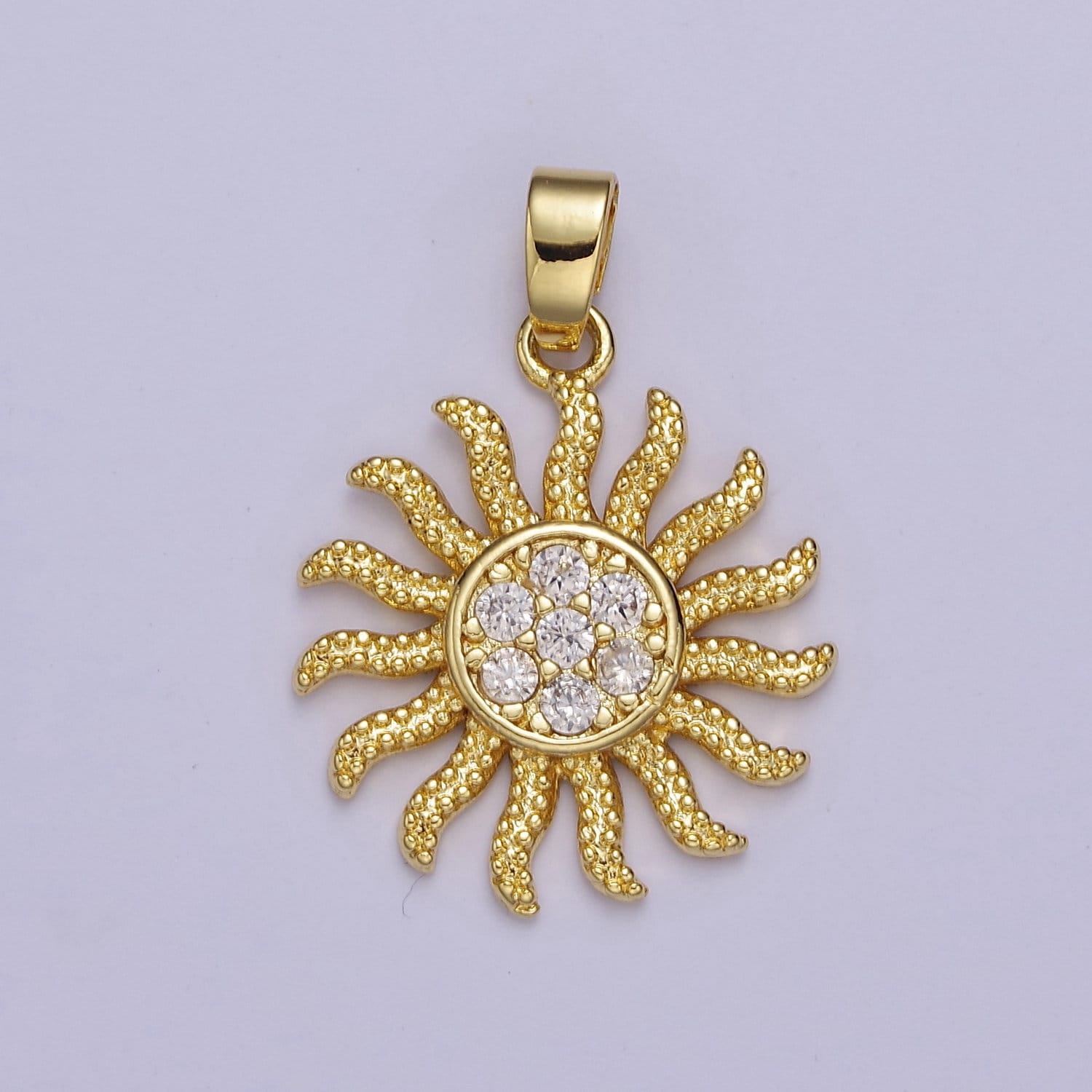 Micro Pave CZ Celestial Shinning Sunny Sun Gold Pendant for