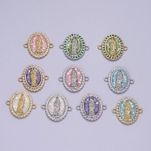 Conector con dije de Virgen María con pavé de oro de 24 k y relleno de micro pavé, dije de Virgen María con pavé de circonita cúbica para collar, fabricación de joyas de pulseras y-460