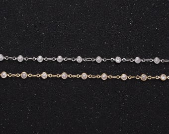 Dainty 16k gold filled 2.6mm clear round bezel cut cz figure eight link designed unfinished chain by yard for jewelry making | roll-1337
