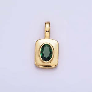 Mini Tag Charm with Emerald Green CZ Oval Stone for Necklace Pendant Jewelry Making Supply AA-571