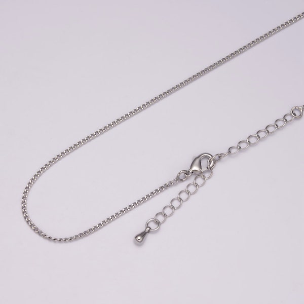 1pc 17.5'' Ready to Use White Gold Cuban Curb Rolo Necklace Chain, Layer Chain Dainty Necklace, For Pendant Charm Necklace wa-435