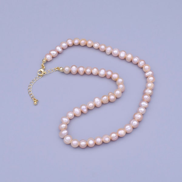 Color Cord Pearl Choker Necklace - Pink