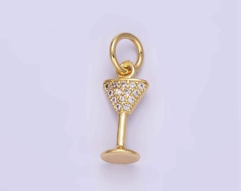 18k gold filled charms micro pave martini glass cz cocktail glass pendant for bracelet necklace component e351